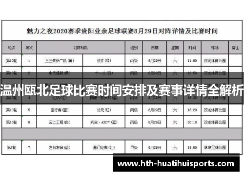 温州瓯北足球比赛时间安排及赛事详情全解析